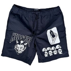 VITBIOL Hells-Fire Black Graphic Men Elastic Shorts Size S